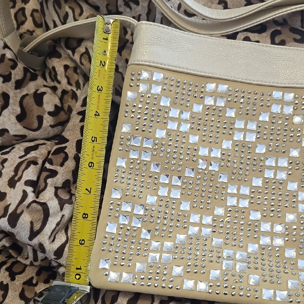 Elegant Cream Studded Crossbody Bag - Picture 2 of 4